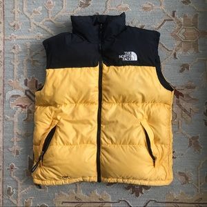 SOLD: VTG 90s North Face Nuptse 700 Down L Puffer VEST Stowable Hood Yellow